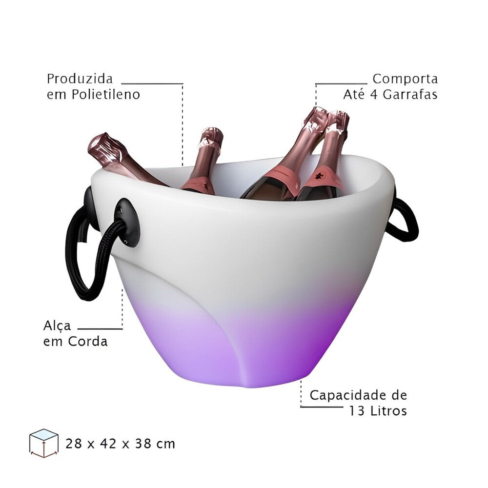 Champanheira com LED Balde de Gelo Para 4 Garrafas 13L Com Alça Parede Dupla