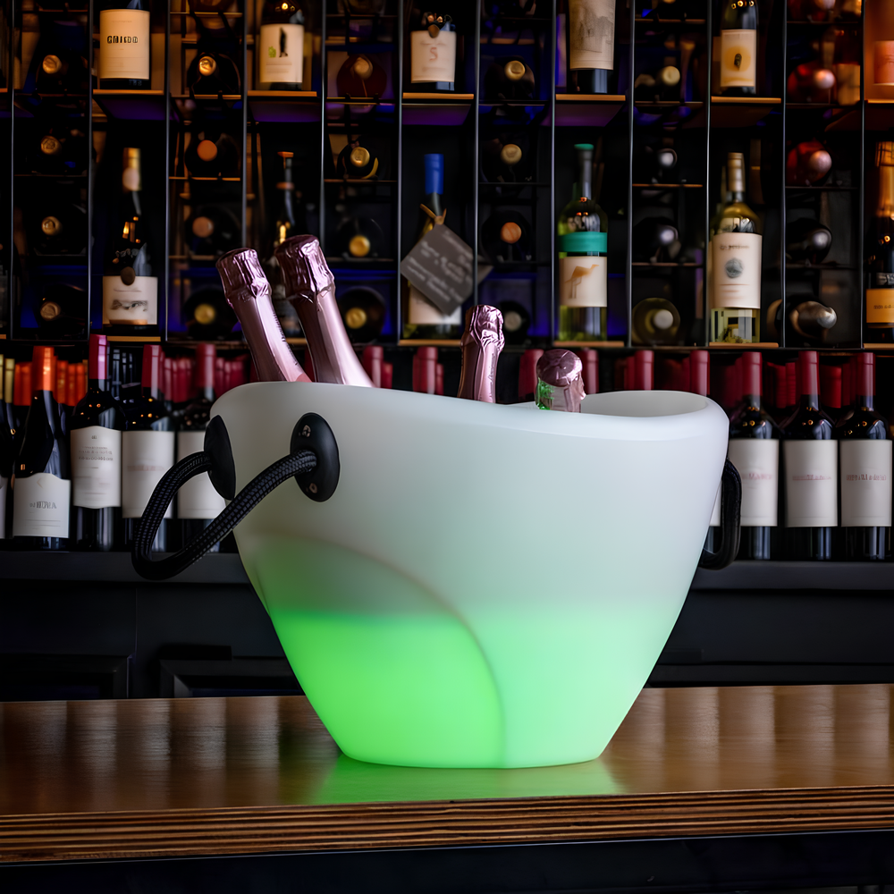 Champanheira com LED Balde de Gelo Para 4 Garrafas 13L Com Alça Parede Dupla