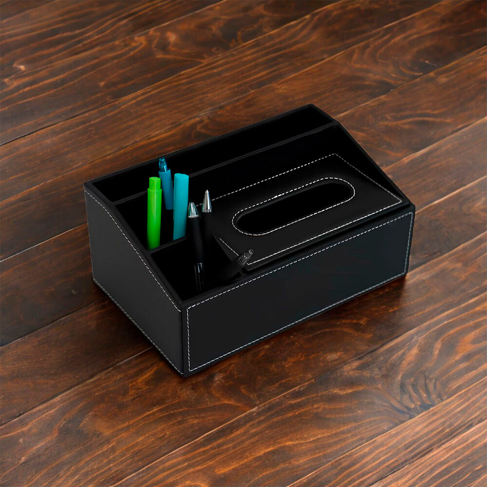 Organizador de Mesa para Escritório Revestido em Couro Ecológico