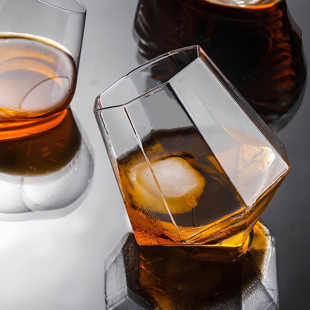 Copo Diamante 300ml Criativo de Cristal para Whisky e Coqueteis