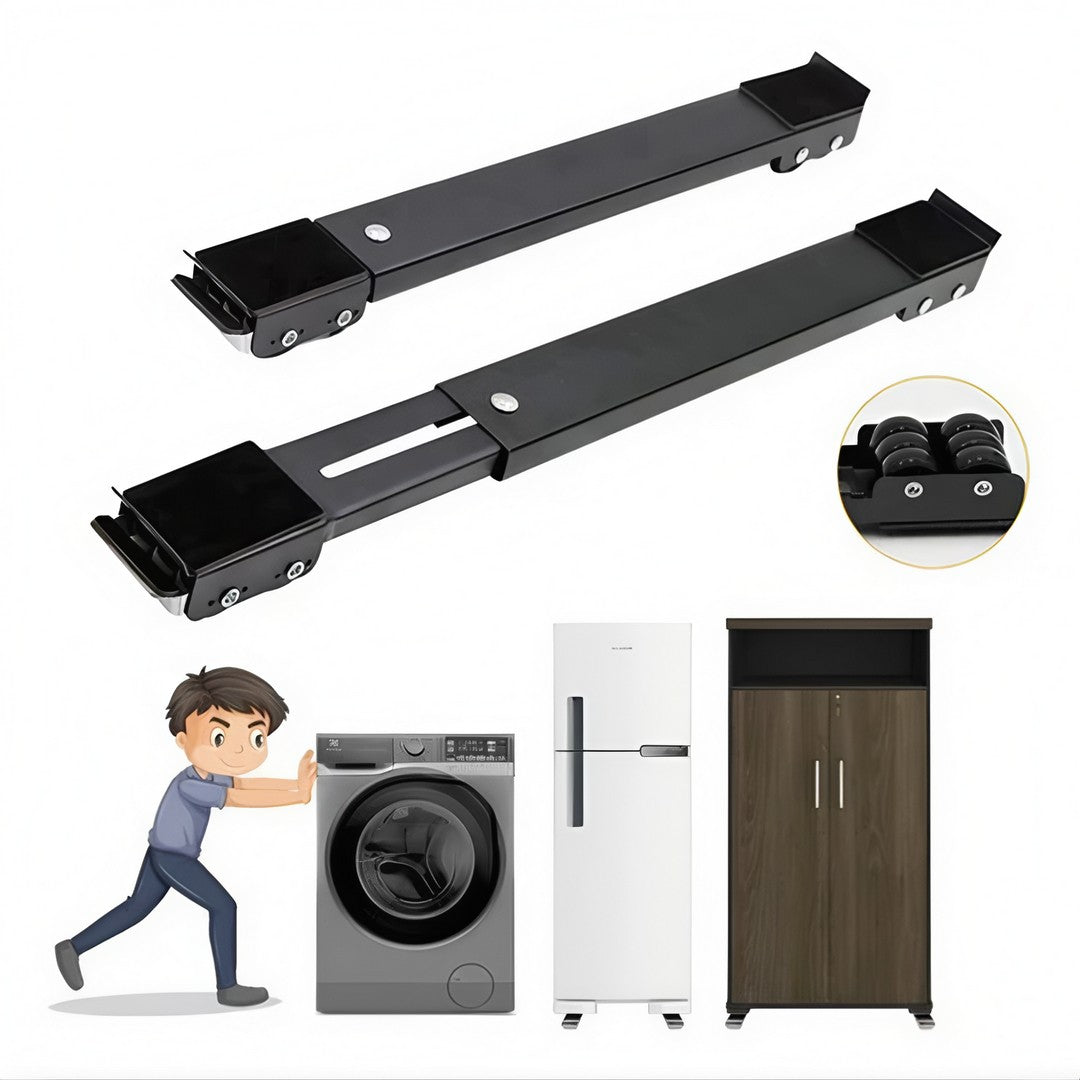 🛠️ MoveMax™ – Suporte Ajustável com Rodinhas para Eletrodomésticos e Móveis